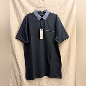 Denim & Flower Ricky Singh Shirt Mens Large Blue Polo Contrast Collar Easy Care